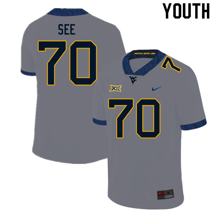 Youth #70 Shaun See West Virginia Mountaineers College Football Jerseys Sale-Gray
